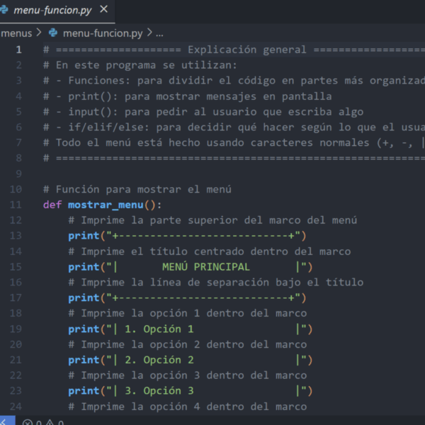 menu-funcion Menú en Python usando Funciones – Código organizado y profesional